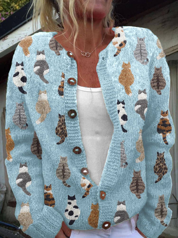 Philomène | Gilet en Maille Motif Petits Chats