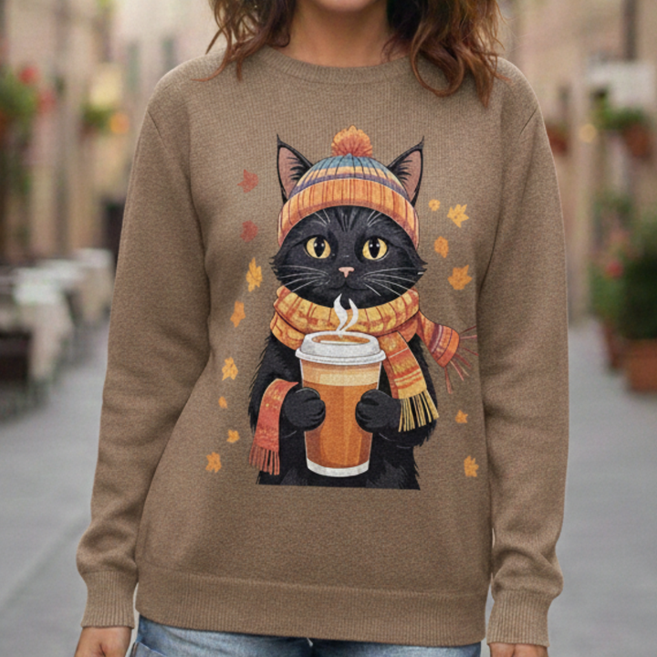 Cintia | maglione caldo da donna con motivo gatto