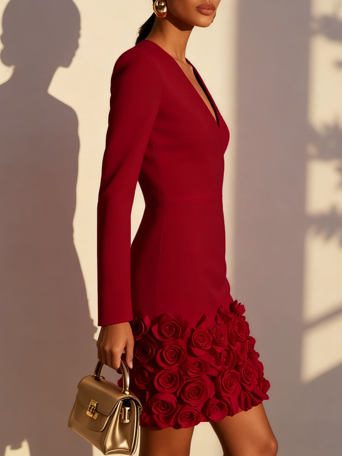 Clémence | Robe Ajustée à Ourlet de Roses Sculptées