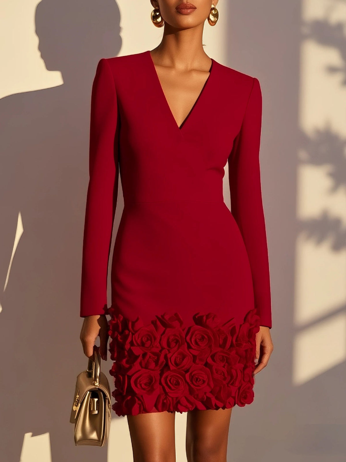 Clémence | Robe Ajustée à Ourlet de Roses Sculptées