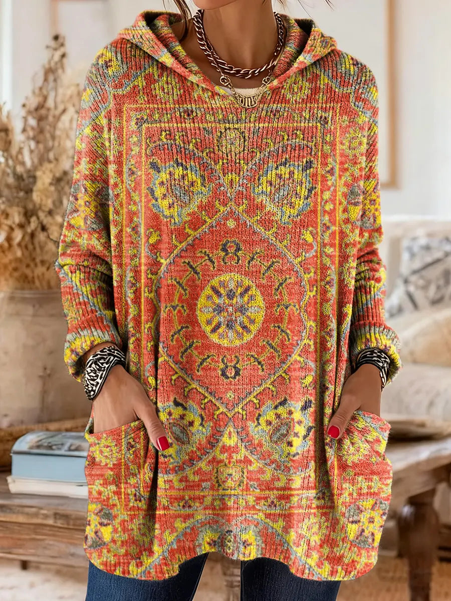 Séraphine | Pull Tunique à Capuche Imprimé Bohème