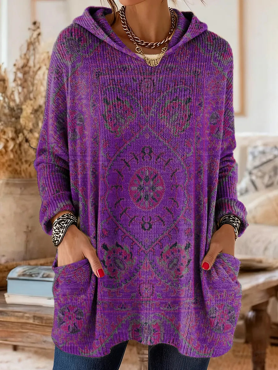 Séraphine | Pull Tunique à Capuche Imprimé Bohème
