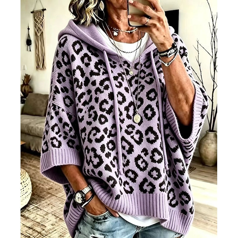 Capucine | Pull Poncho à Capuche Motif Léopard