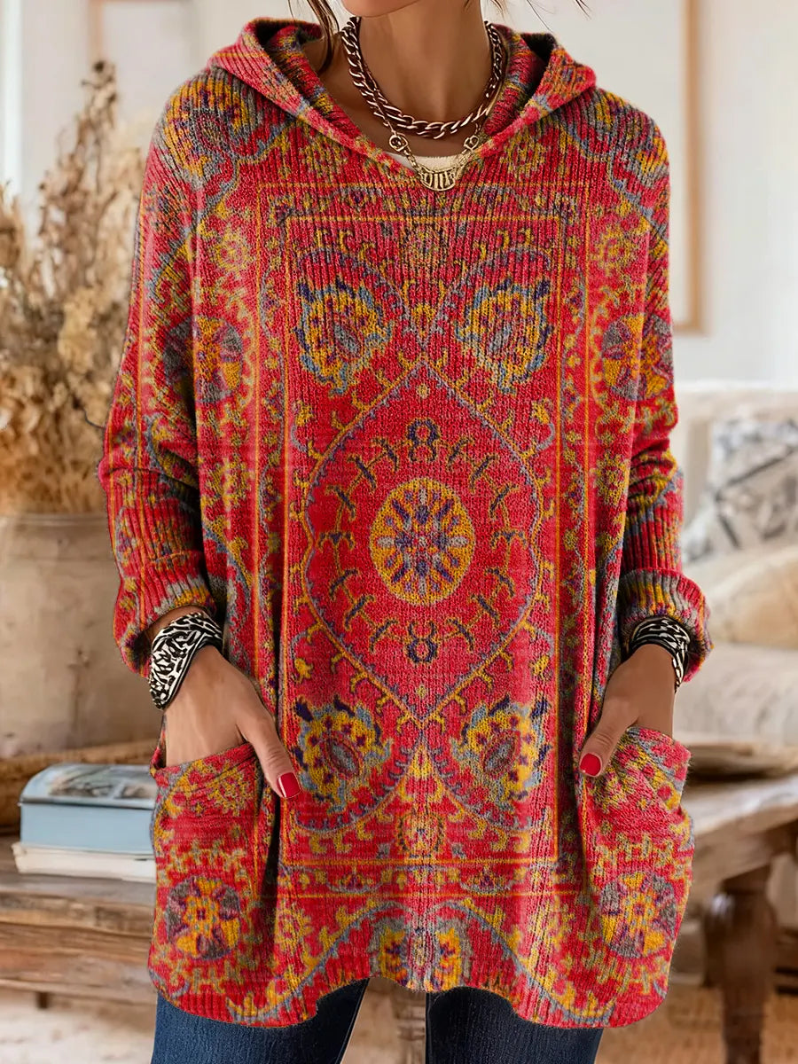 Séraphine | Pull Tunique à Capuche Imprimé Bohème