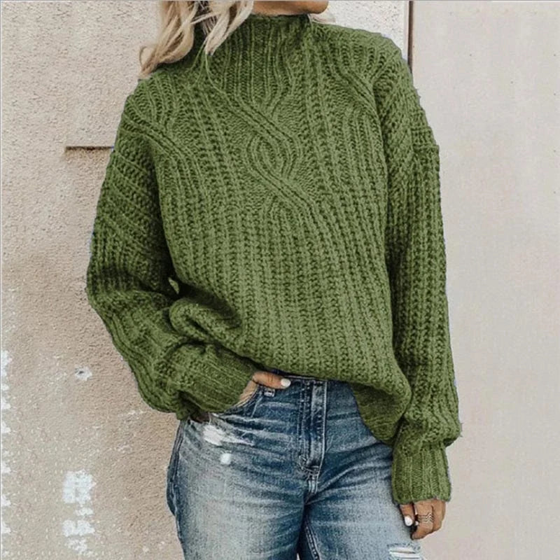 Octavie | Pull Col Montant en Grosse Maille Torsadée