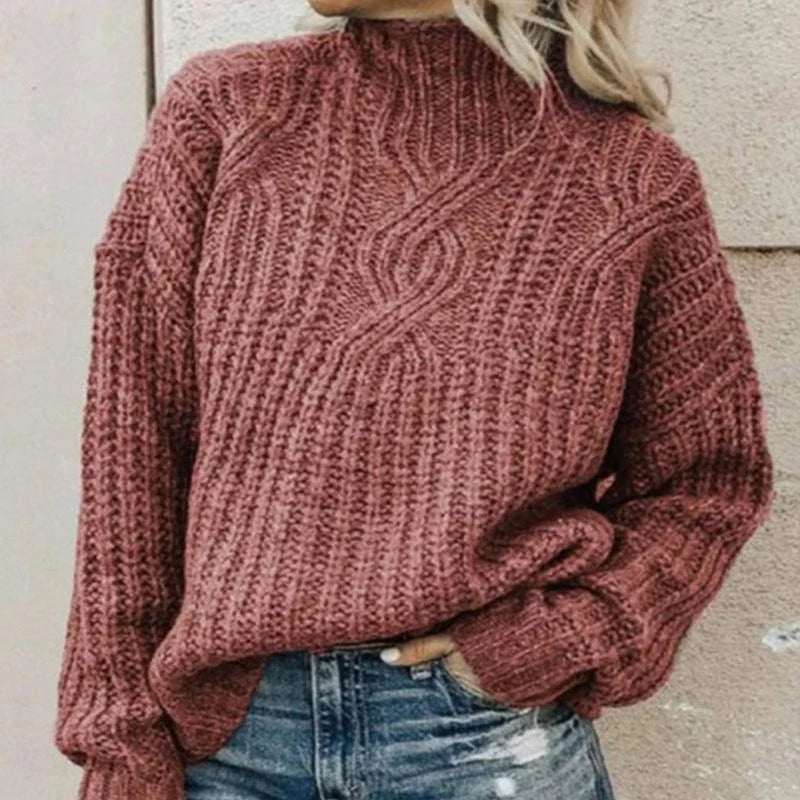 Octavie | Pull Col Montant en Grosse Maille Torsadée